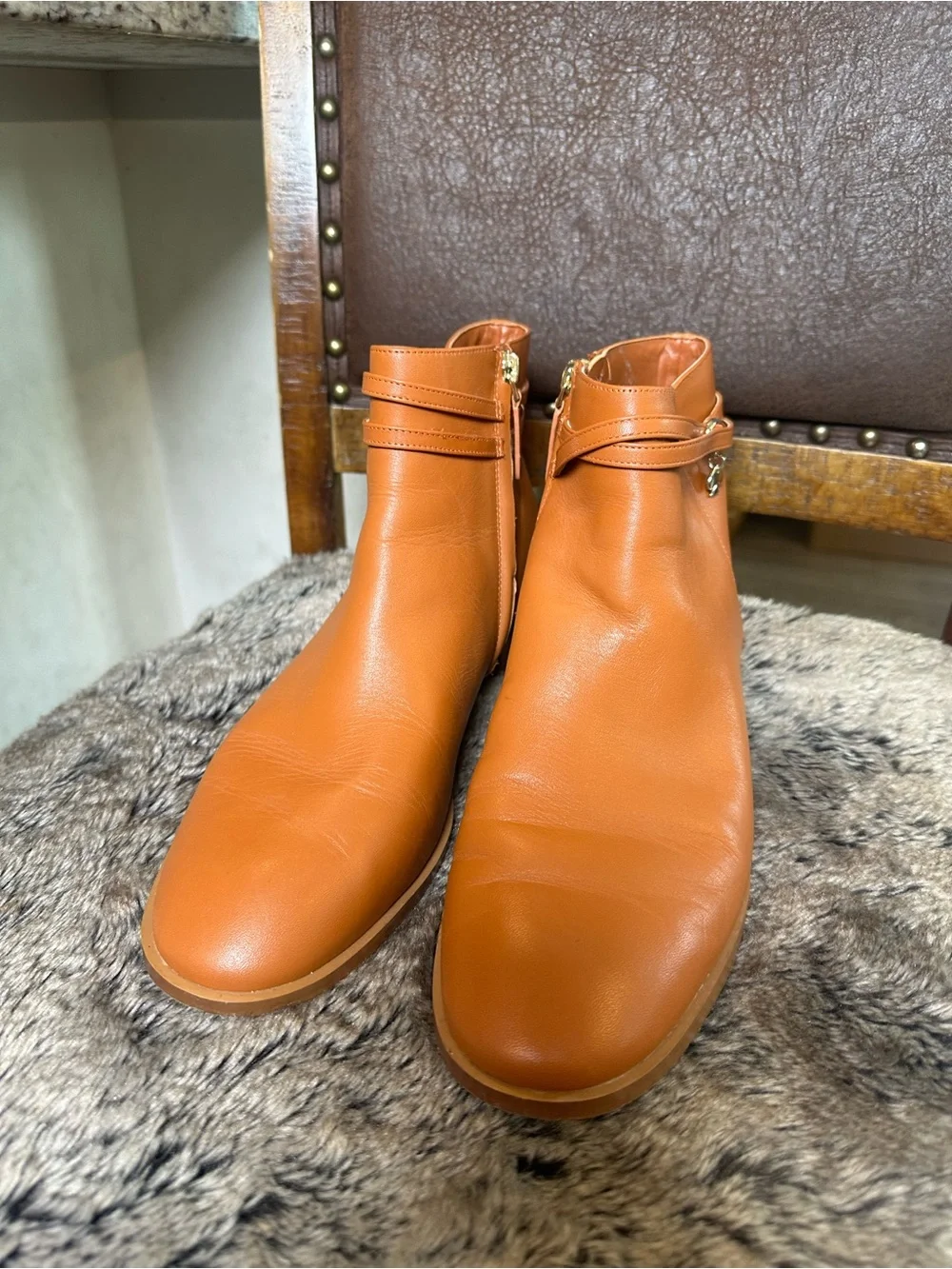 KATE SPADE Bacall Napa Tan Leather Ankle Boots, Size 11